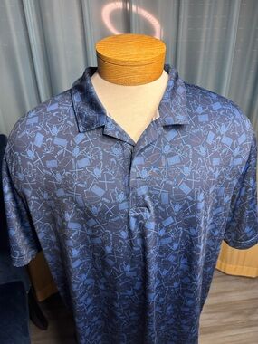 Men's Navy Blue Patterned Polo Shirt xxl